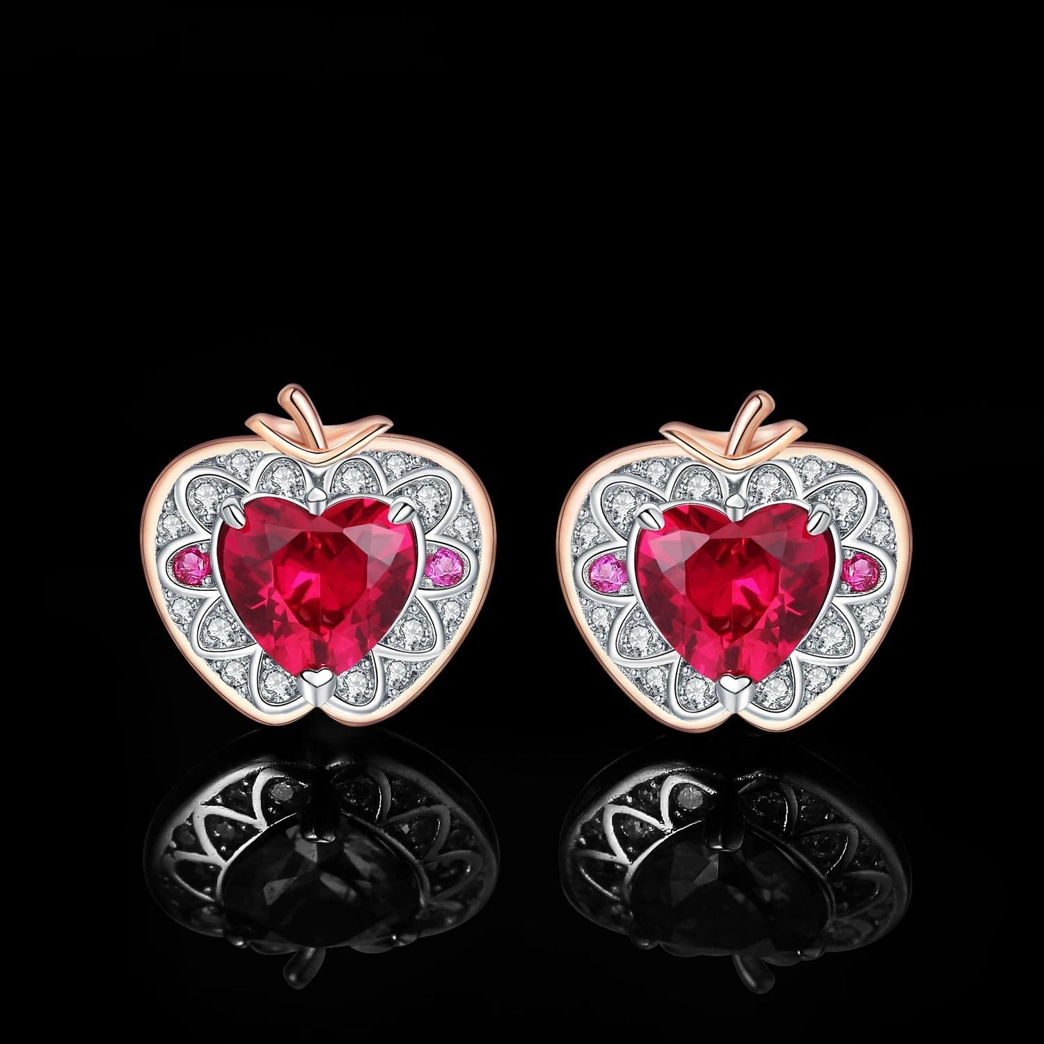 Stunning Apple Heart Created Ruby Stud Earrings in 925 Sterling Silver - 2ct Luxury Gemstone Jewelry