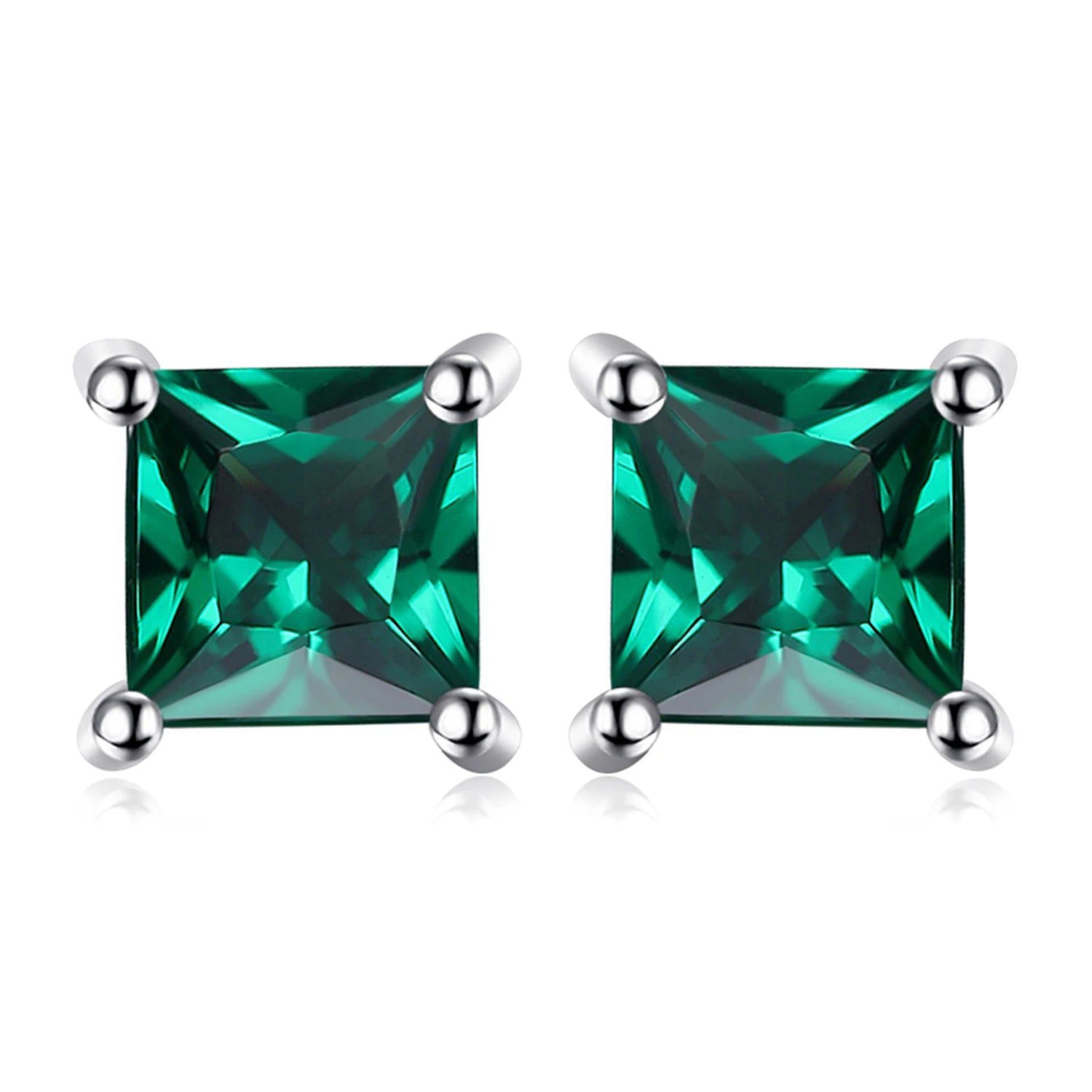 Elegant Square Nano Green Emerald Sterling Silver Stud Earrings