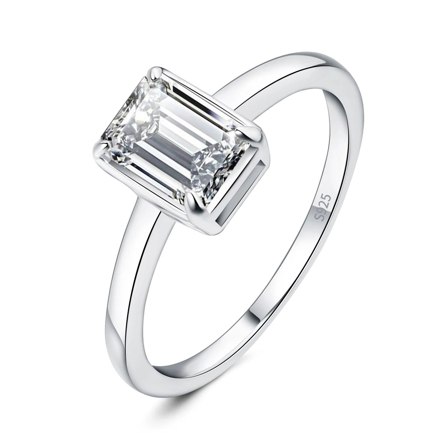 Emerald Cut CZ Solitaire Ring in 925 Sterling Silver - Elegant Fine Jewelry