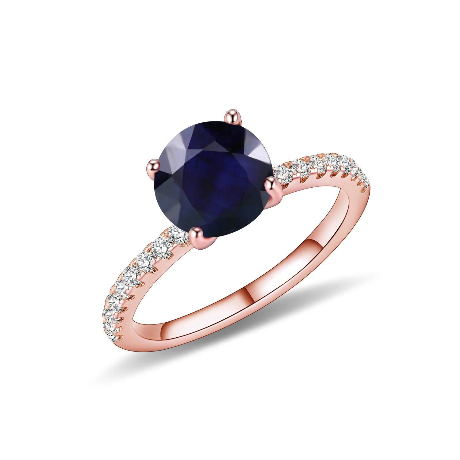 September Birthstone Vintage 8mm Round Blue Sapphire Ring 925 Sterling Silver Dainty Ring