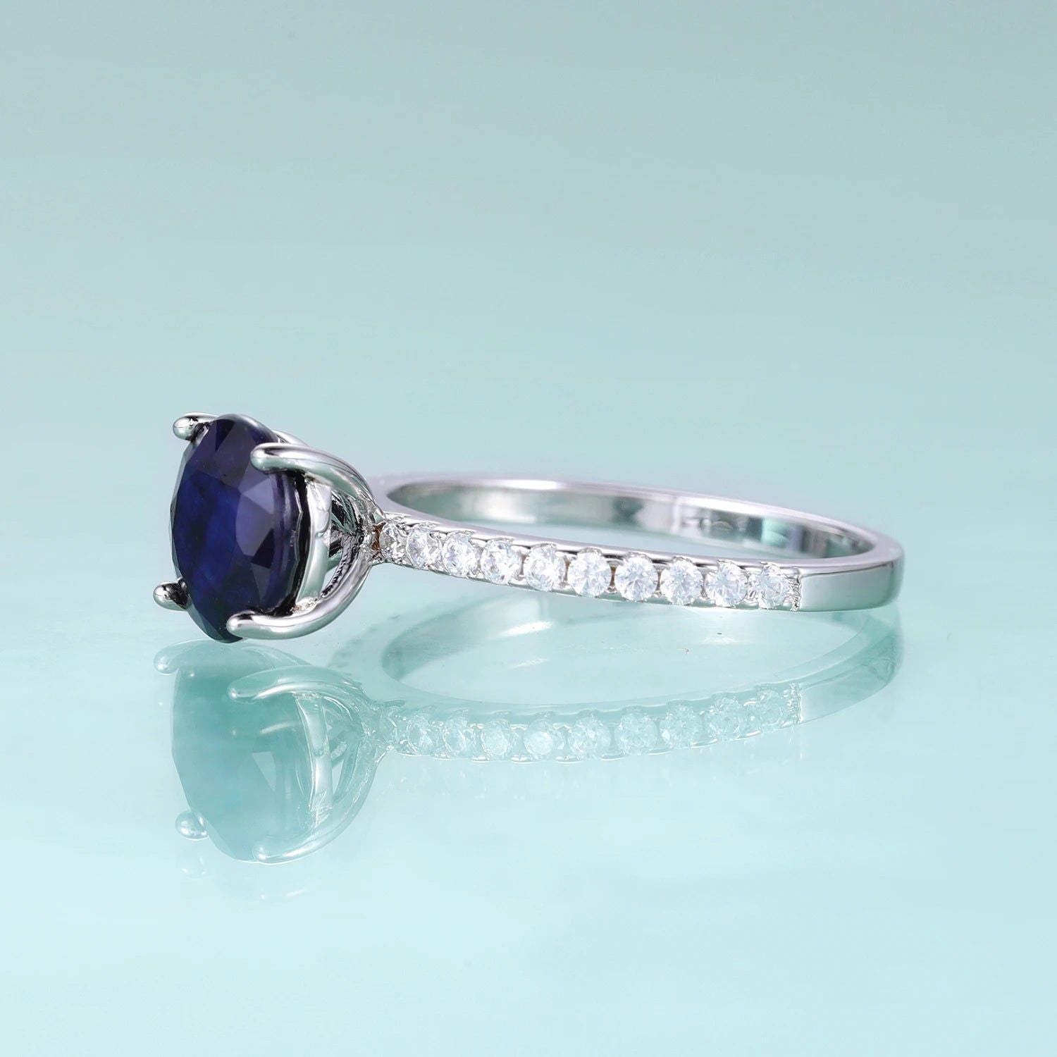 September Birthstone Vintage 8mm Round Blue Sapphire Ring 925 Sterling Silver Dainty Ring