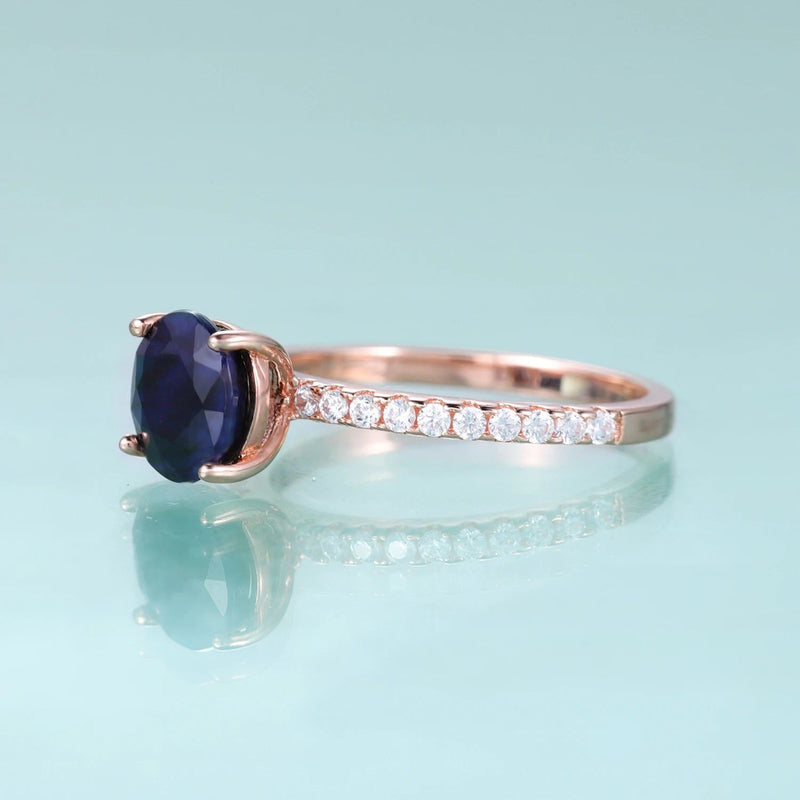 September Birthstone Vintage 8mm Round Blue Sapphire Ring 925 Sterling Silver Dainty Ring