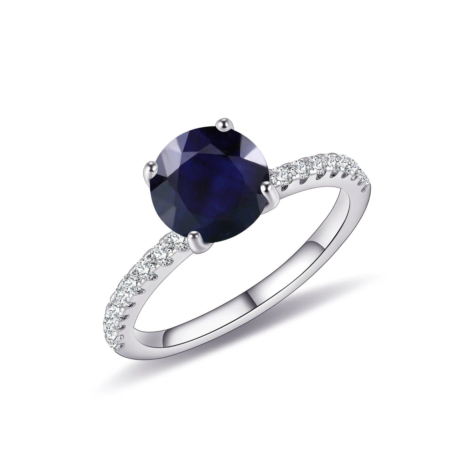 September Birthstone Vintage 8mm Round Blue Sapphire Ring 925 Sterling Silver Dainty Ring