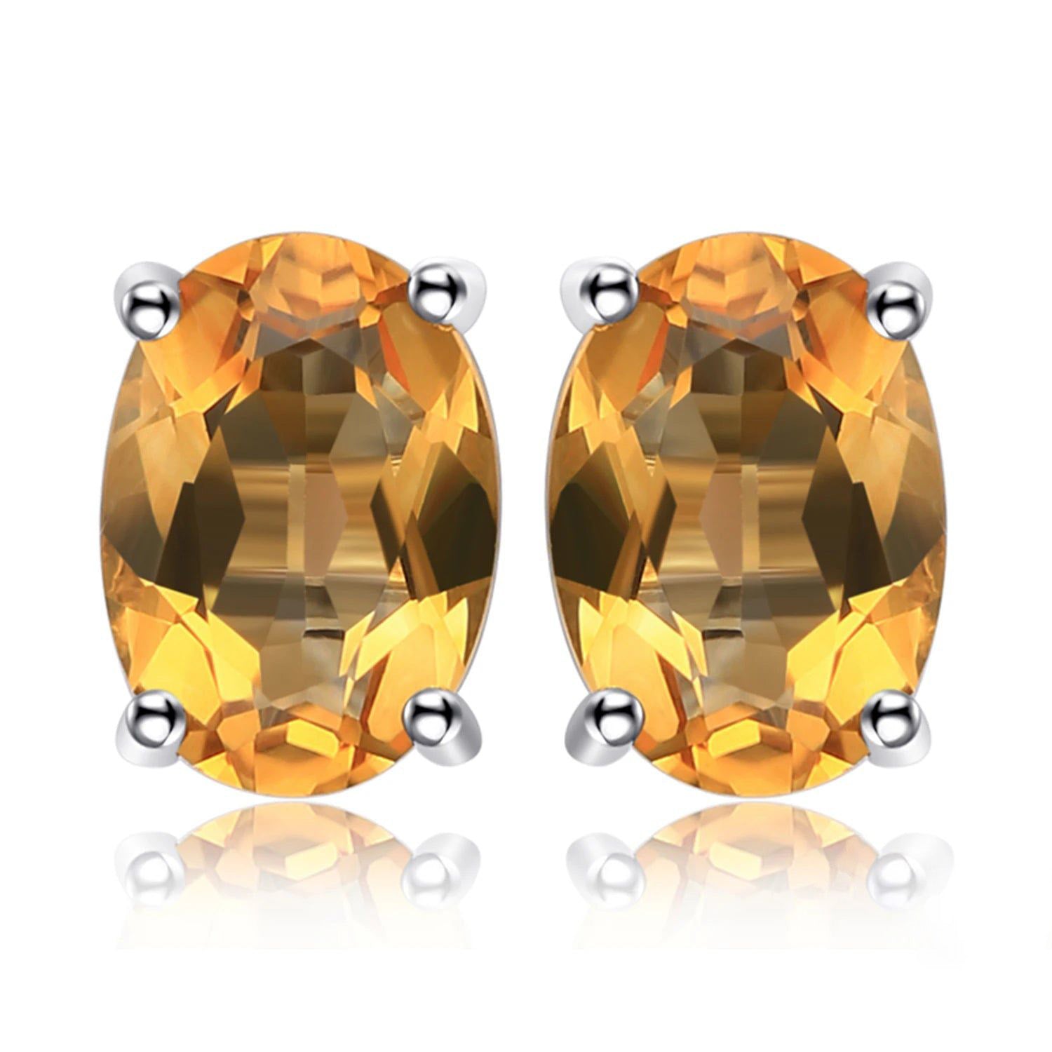 Fashionable Oval Yellow Citrine Stud Earrings in 925 Sterling Silver