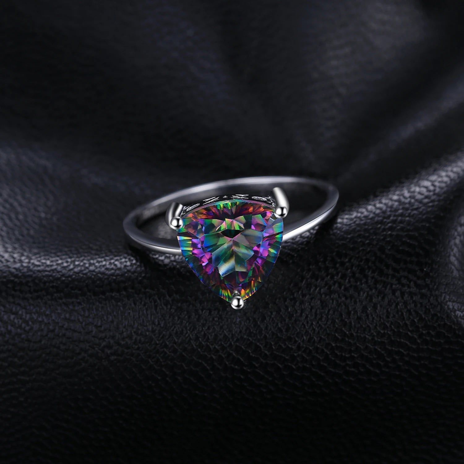 Elegant 4.3ct Rainbow Mystic Quartz Triangle Cut Solitaire Ring in 925 Sterling Silver