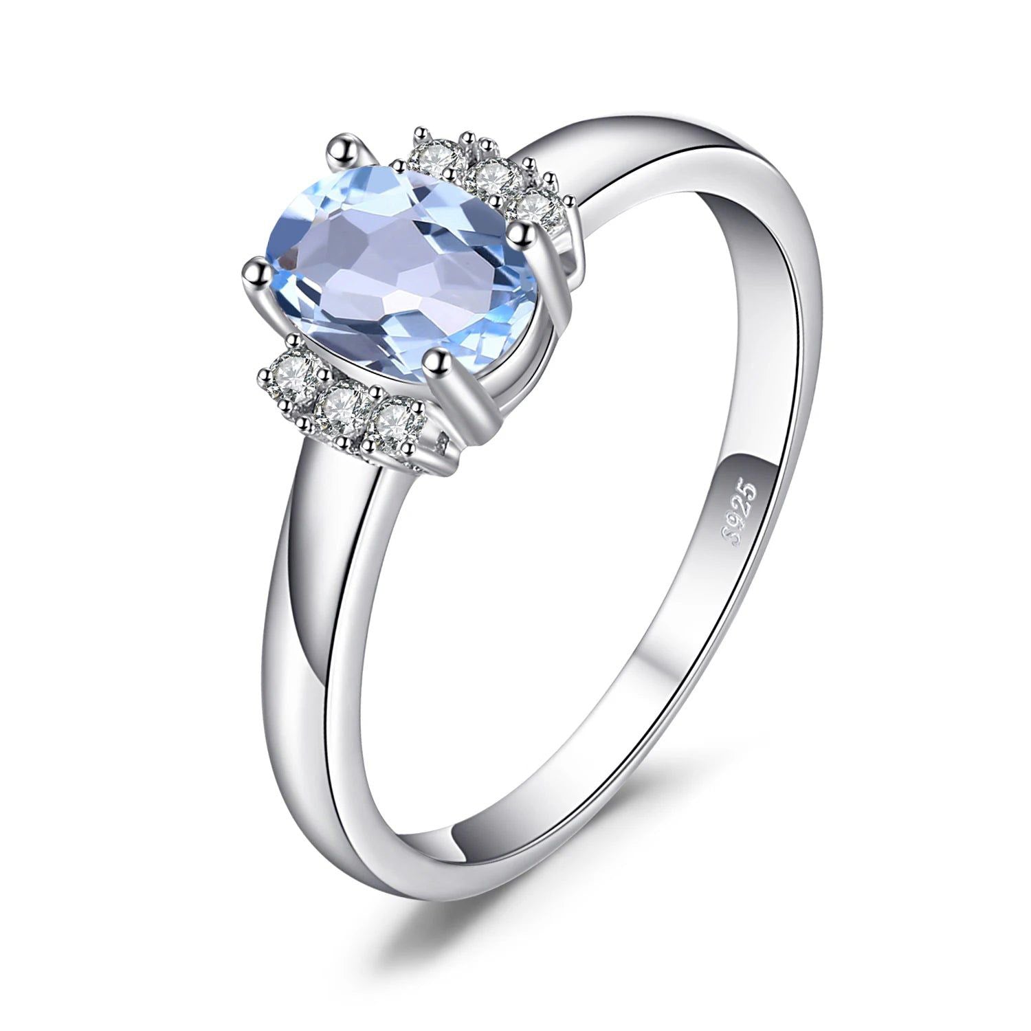 Elegant Oval Sky Blue Topaz Ring in 925 Sterling Silver with Cubic Zirconia