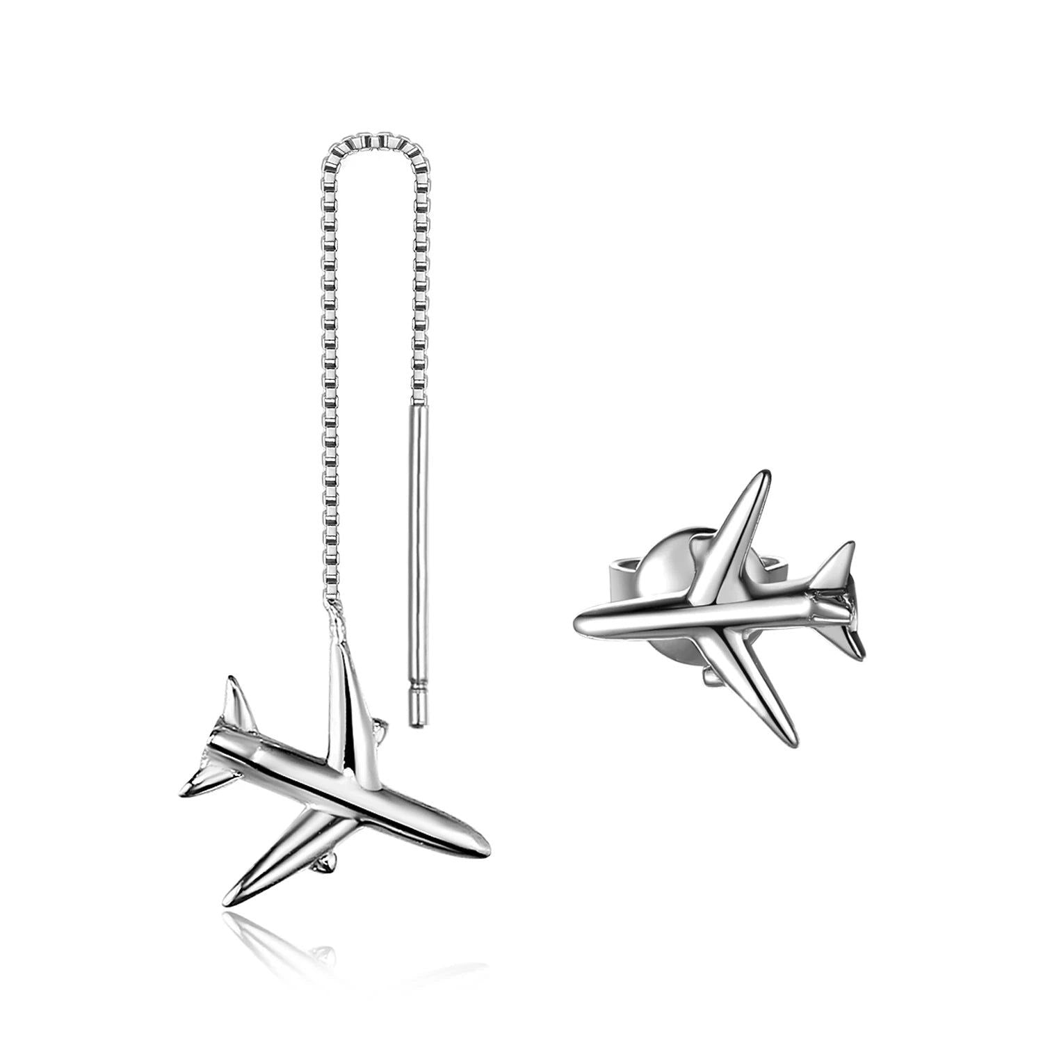 Charming Airplane 925 Sterling Silver Dangle Earrings - Cute Thread Design Jewelry