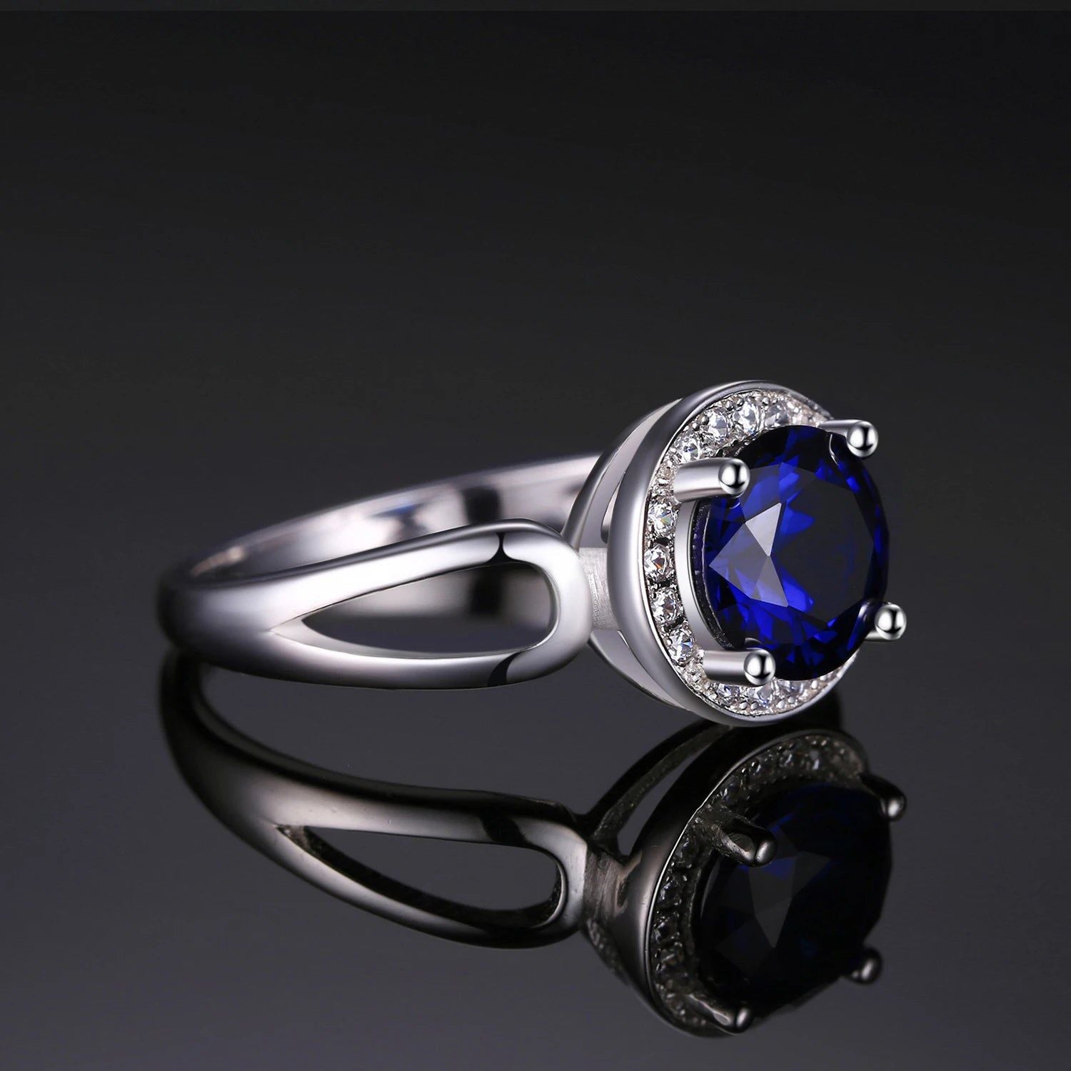 Halo Blue Sapphire Ring in 925 Sterling Silver - Sophisticated Gemstone Jewelry