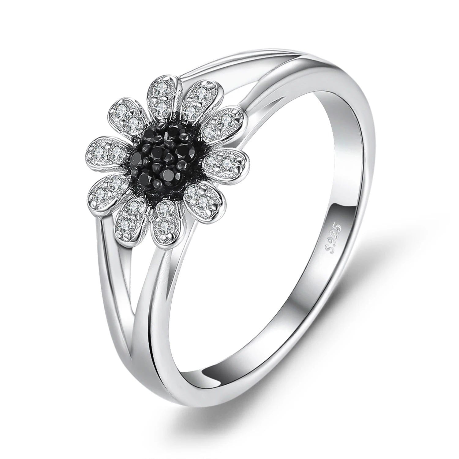 Blooming Elegance: Black Spinel & 925 Sterling Silver Floral Ring