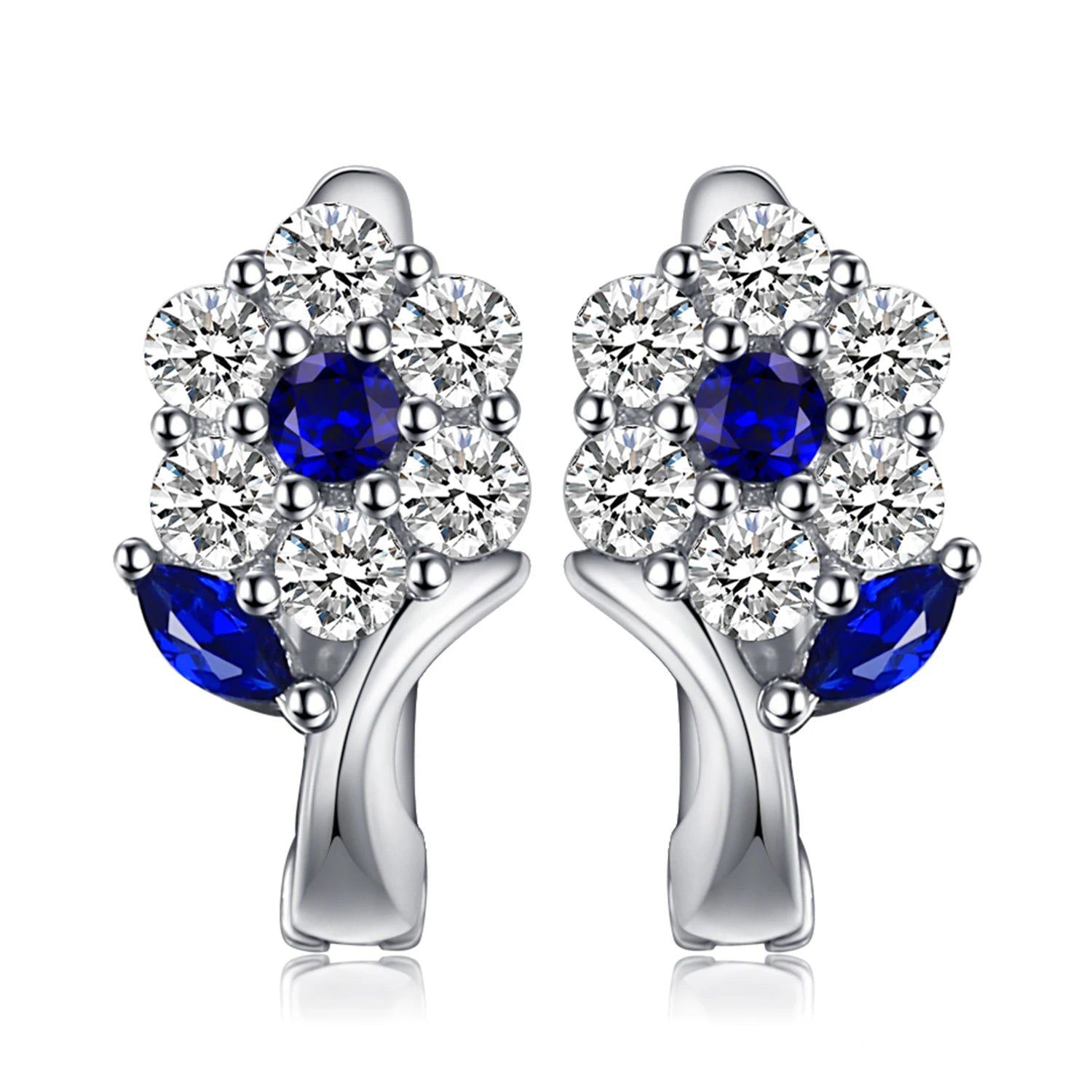 Fashionable Blue Spinel Flower Hoop Earrings in 925 Sterling Silver