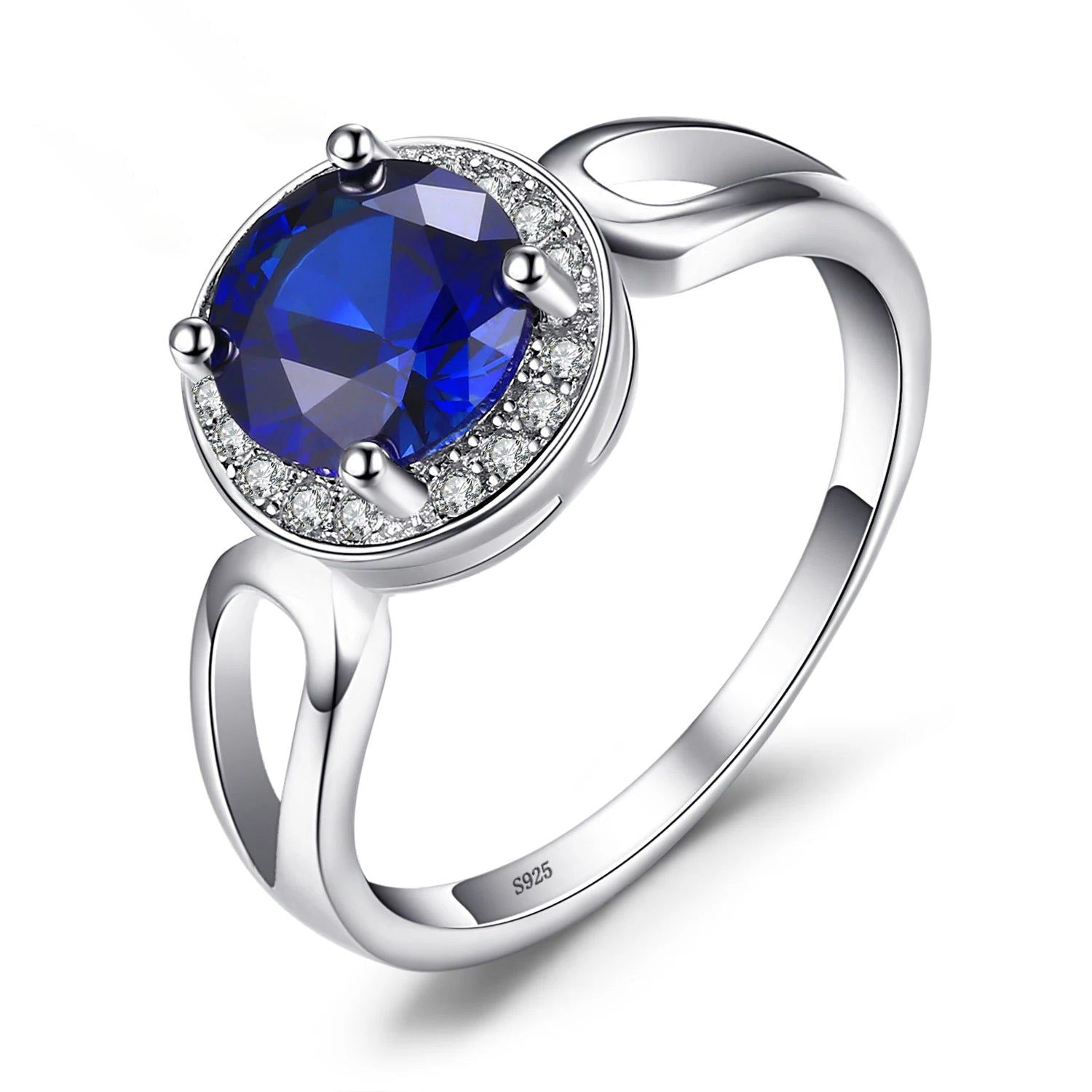 Halo Blue Sapphire Ring in 925 Sterling Silver - Sophisticated Gemstone Jewelry