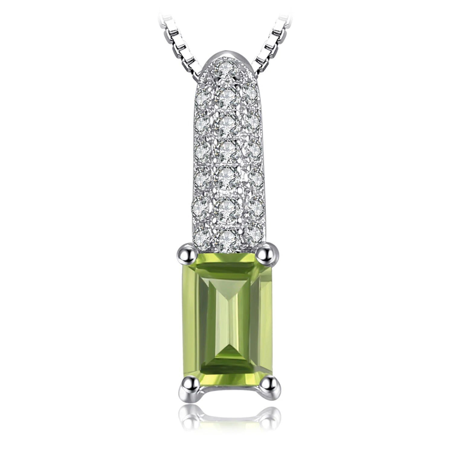 Emerald Cut Peridot Pendant in 925 Sterling Silver - Elegant Gemstone Necklace (Pendant Only)