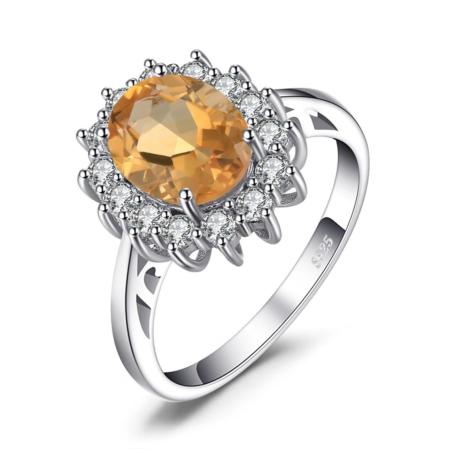 1.8ct Natural Citrine Halo Ring in 925 Sterling Silver Inspired by Princess Diana