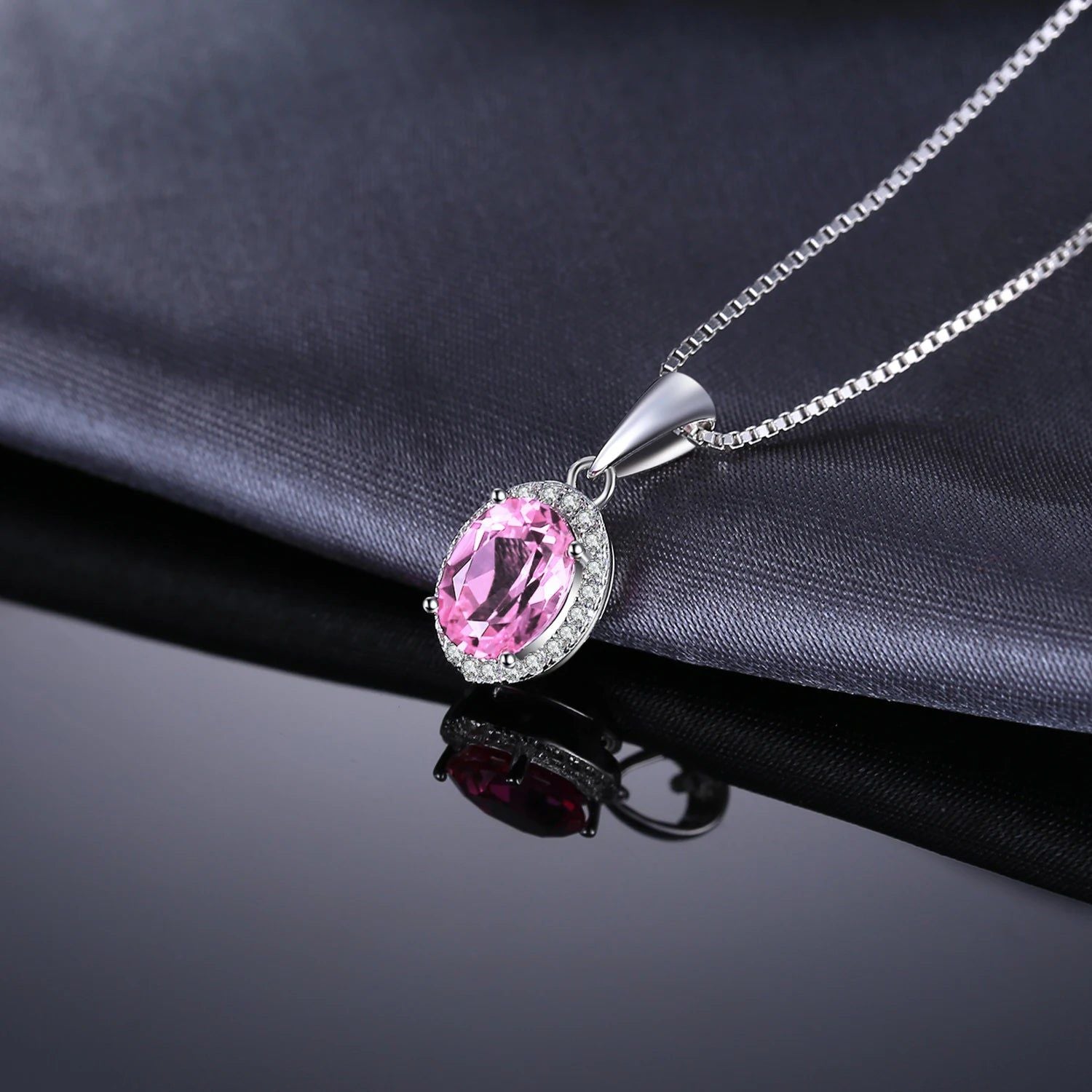 Elegant 1.7ct Created Pink Sapphire Halo Pendant in 925 Sterling Silver - Pendant Only