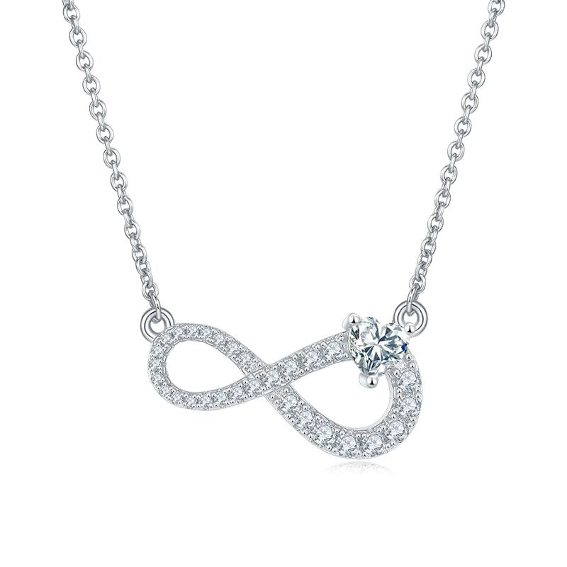 Shining Infinity Necklace With Heart Moissanite Delicate Pendant Necklace in 925 Sterling Silver For Her