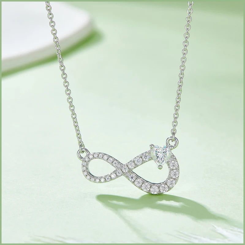 Shining Infinity Necklace With Heart Moissanite Delicate Pendant Necklace in 925 Sterling Silver For Her