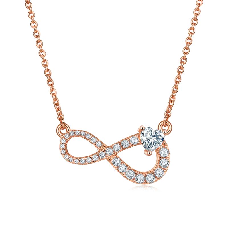 Shining Infinity Necklace With Heart Moissanite Delicate Pendant Necklace in 925 Sterling Silver For Her