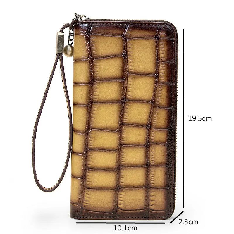 Sleek Crocodile Pattern Leather Wallet for Women – Stylish Multi-Card Holder in Genuine Cowhide