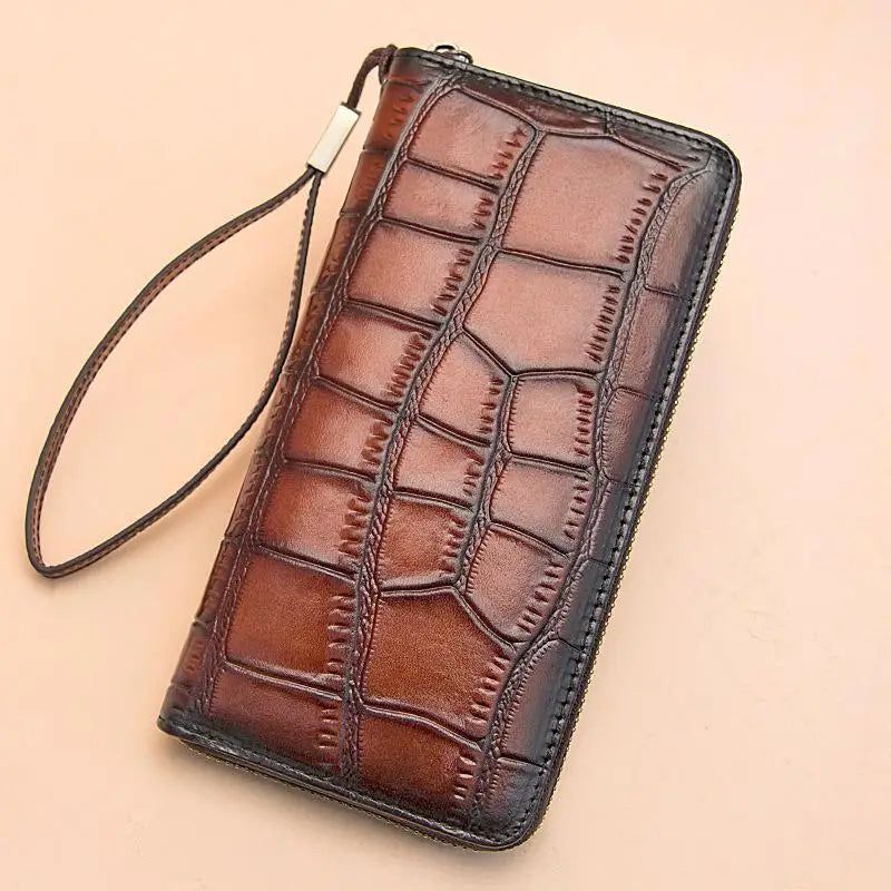 Sleek Crocodile Pattern Leather Wallet for Women – Stylish Multi-Card Holder in Genuine Cowhide