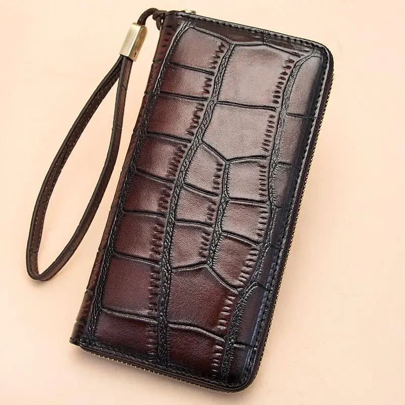 Sleek Crocodile Pattern Leather Wallet for Women – Stylish Multi-Card Holder in Genuine Cowhide