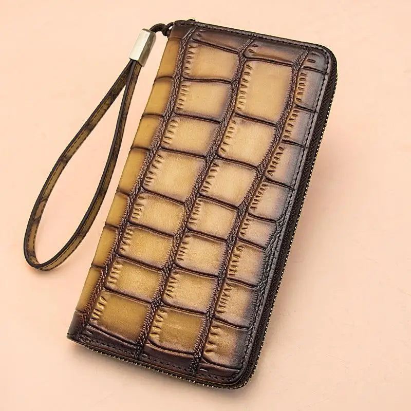 Sleek Crocodile Pattern Leather Wallet for Women – Stylish Multi-Card Holder in Genuine Cowhide