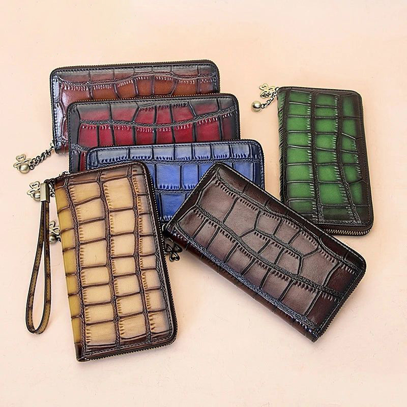 Sleek Crocodile Pattern Leather Wallet for Women – Stylish Multi-Card Holder in Genuine Cowhide