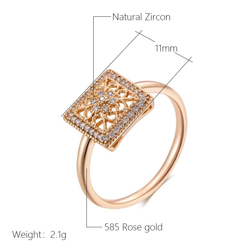 Sleek Geometric Floral Ring in 585 Rose Gold with Natural Zircon Accents