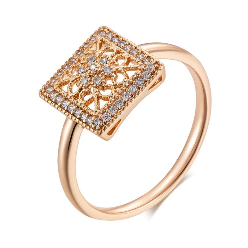 Sleek Geometric Floral Ring in 585 Rose Gold with Natural Zircon Accents