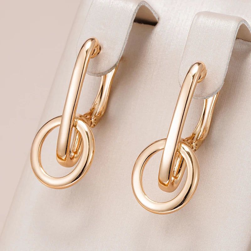 Sleek Geometric Rose Gold Dangle Earrings - Trendy High-Quality Jewelry for Every Occasion