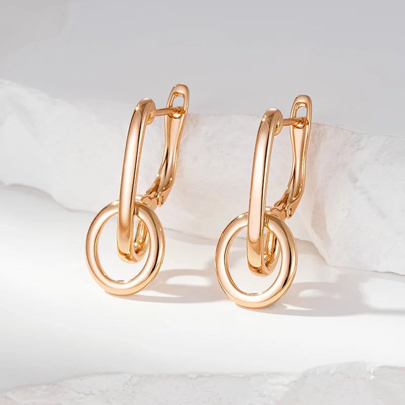 Sleek Geometric Rose Gold Dangle Earrings - Trendy High-Quality Jewelry for Every Occasion