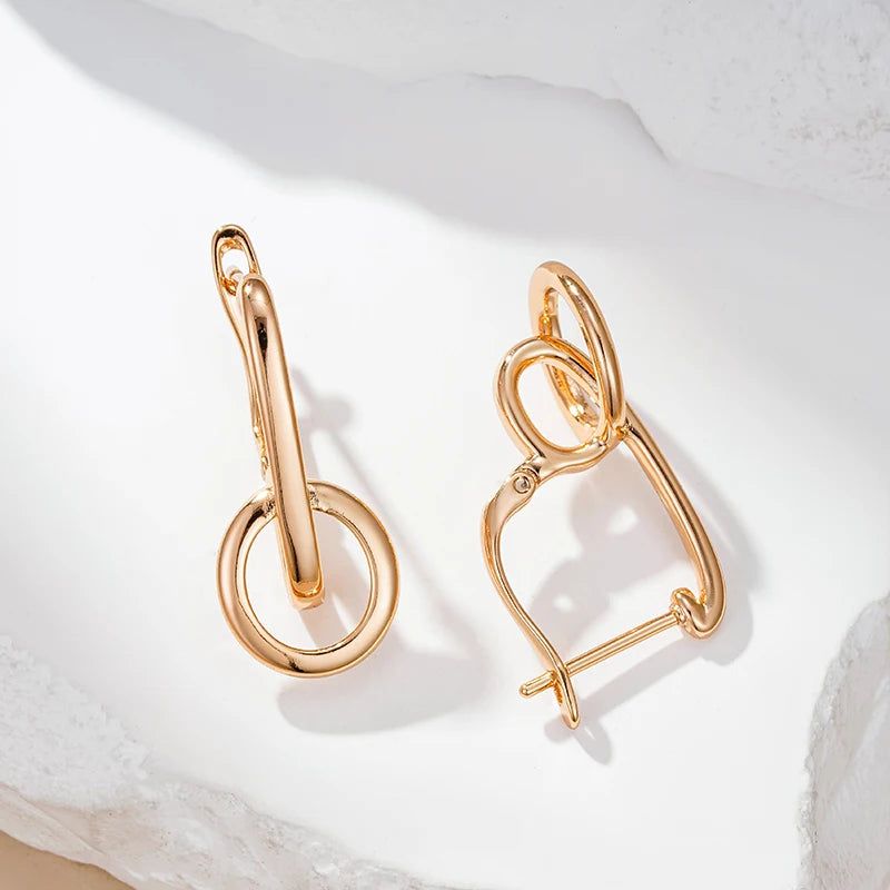 Sleek Geometric Rose Gold Dangle Earrings - Trendy High-Quality Jewelry for Every Occasion