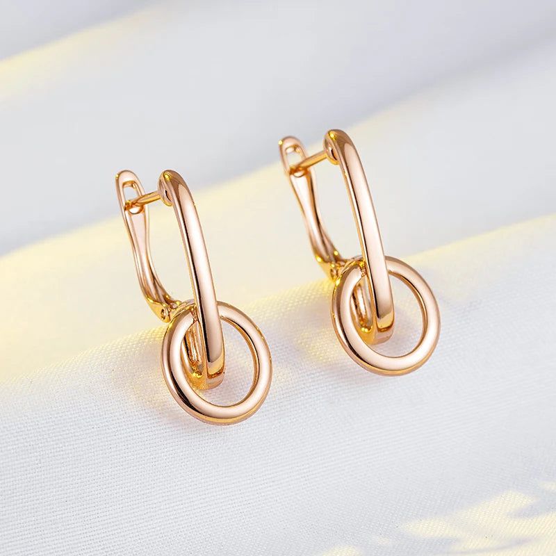 Sleek Geometric Rose Gold Dangle Earrings - Trendy High-Quality Jewelry for Every Occasion