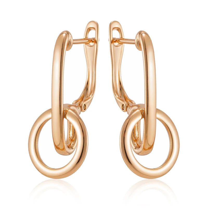 Sleek Geometric Rose Gold Dangle Earrings - Trendy High-Quality Jewelry for Every Occasion