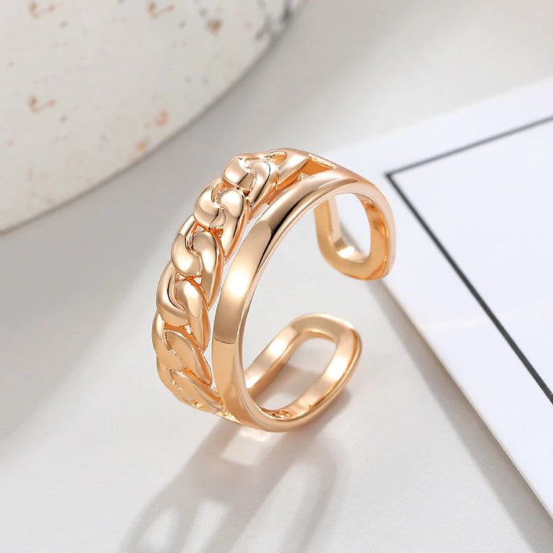 Sleek Minimalist Irregular Rose Gold Ring with Glossy Finish and Zircon Accent