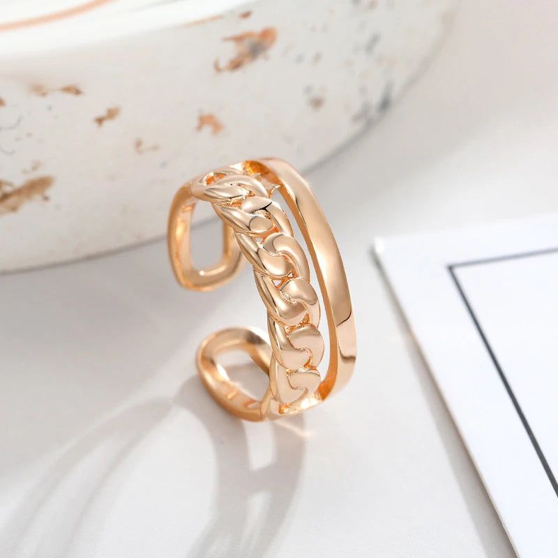 Sleek Minimalist Irregular Rose Gold Ring with Glossy Finish and Zircon Accent