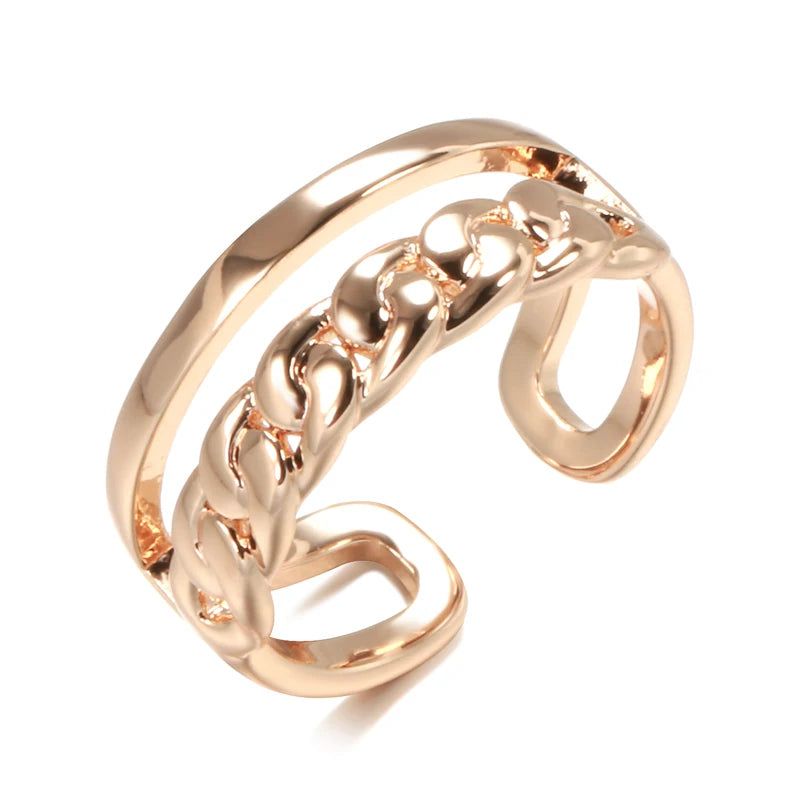 Sleek Minimalist Irregular Rose Gold Ring with Glossy Finish and Zircon Accent