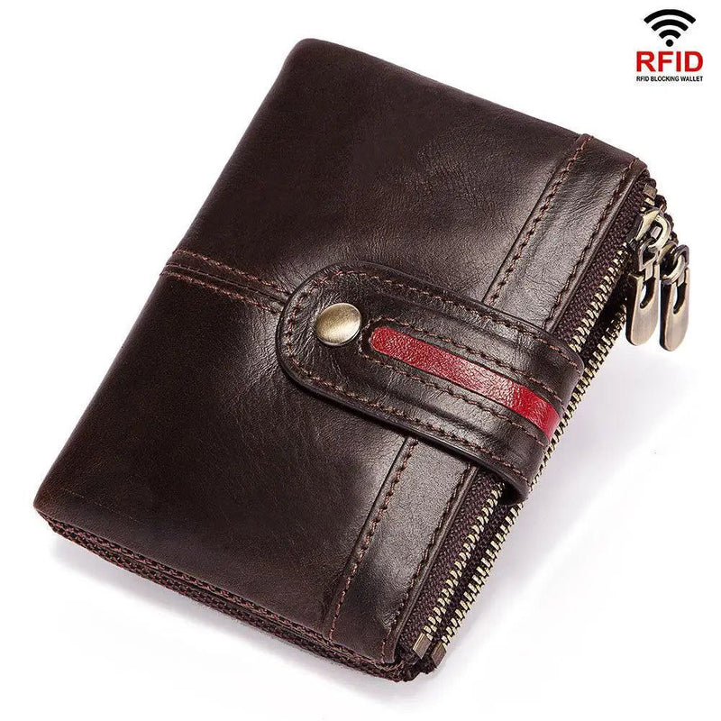 Sleek RFID-Blocking Genuine Leather Men’s Wallet - Vintage Slim Design with Card Holder and Coin Pocket