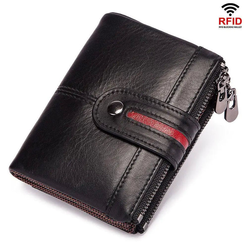 Sleek RFID-Blocking Genuine Leather Men’s Wallet - Vintage Slim Design with Card Holder and Coin Pocket