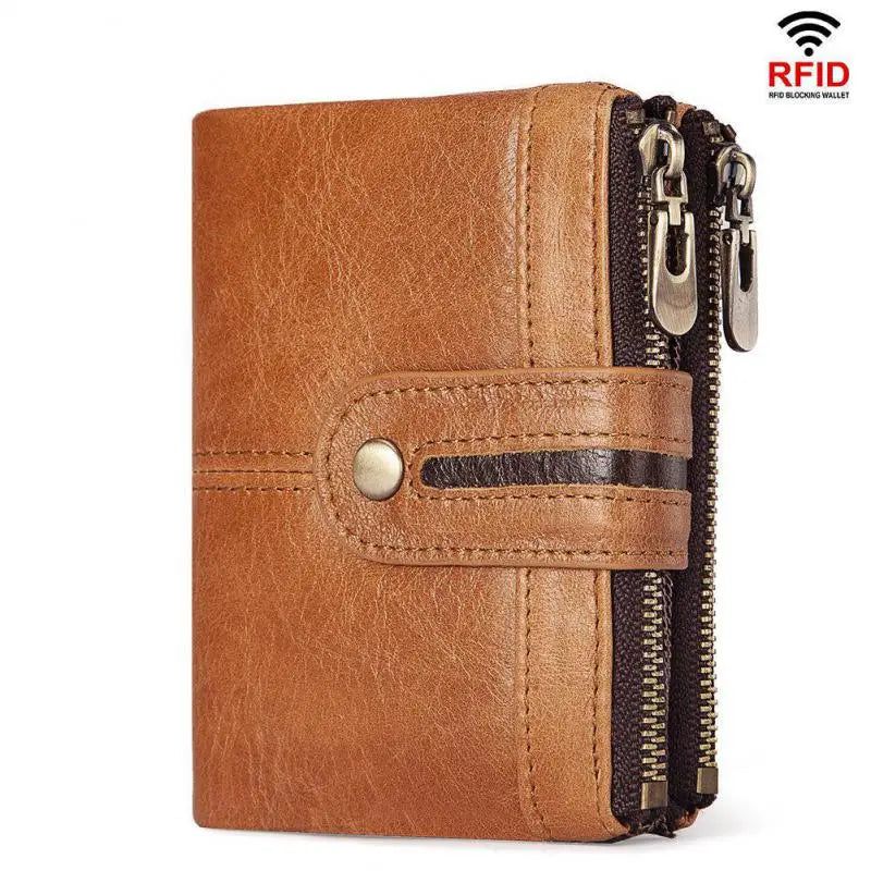 Sleek RFID-Blocking Genuine Leather Men’s Wallet - Vintage Slim Design with Card Holder and Coin Pocket