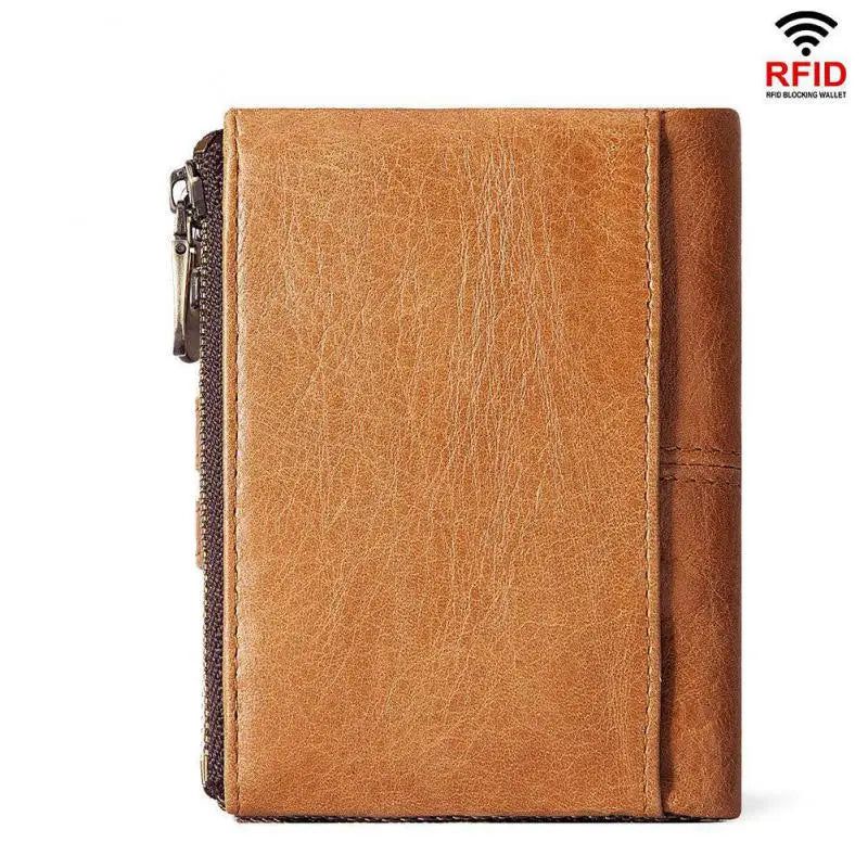 Sleek RFID-Blocking Genuine Leather Men’s Wallet - Vintage Slim Design with Card Holder and Coin Pocket