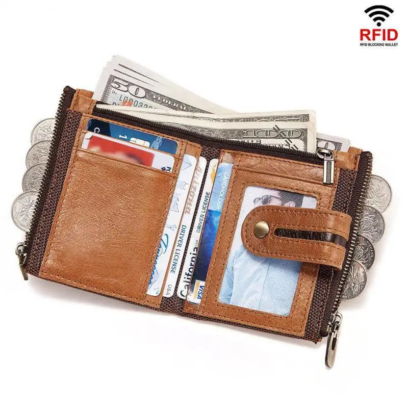 Sleek RFID-Blocking Genuine Leather Men’s Wallet - Vintage Slim Design with Card Holder and Coin Pocket