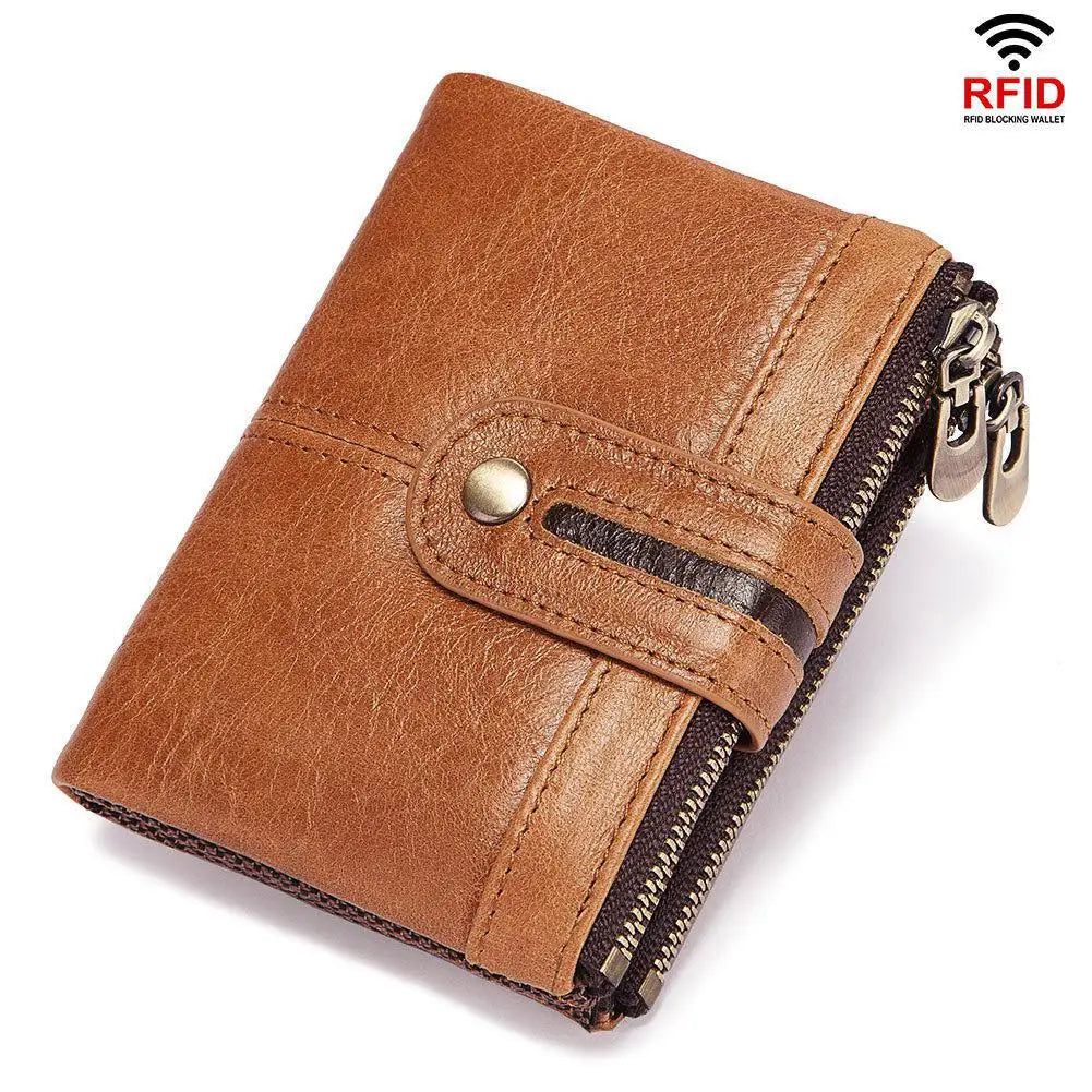 Sleek RFID-Blocking Genuine Leather Men’s Wallet - Vintage Slim Design with Card Holder and Coin Pocket