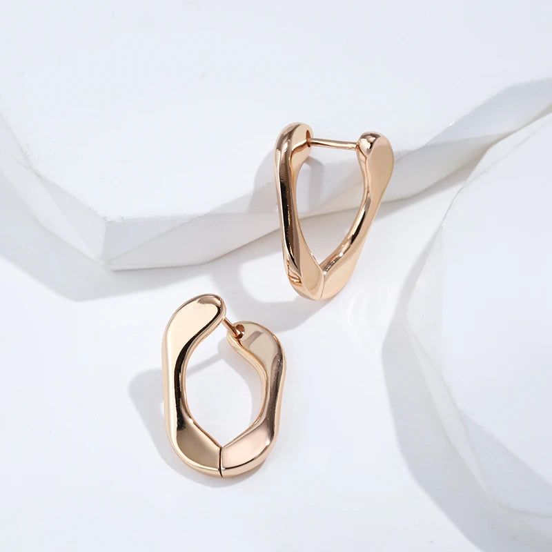 Sleek Rose Gold Geometric Dangle Earrings - Chic Minimalist Jewelry