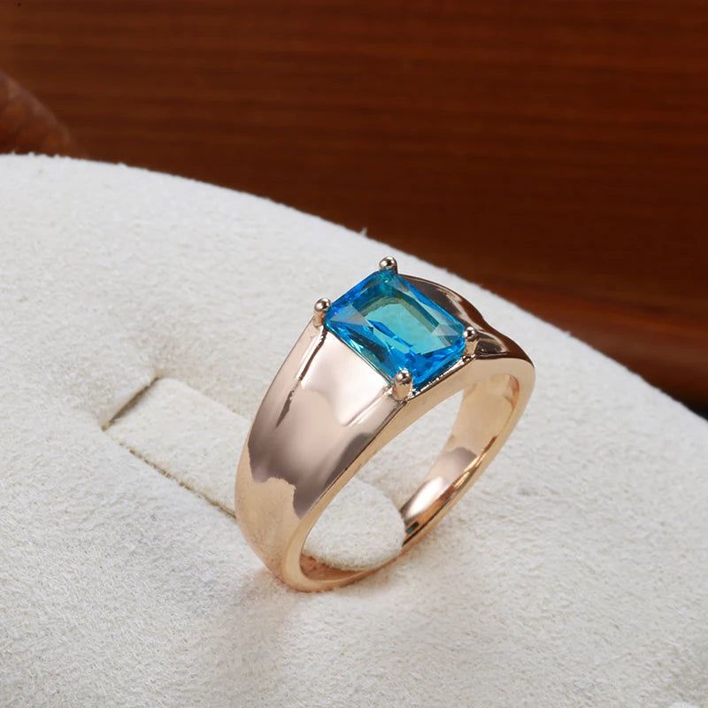 Sleek Rose Gold Men’s Ring with Blue Natural Zircon - Elegant Square Design Jewelry