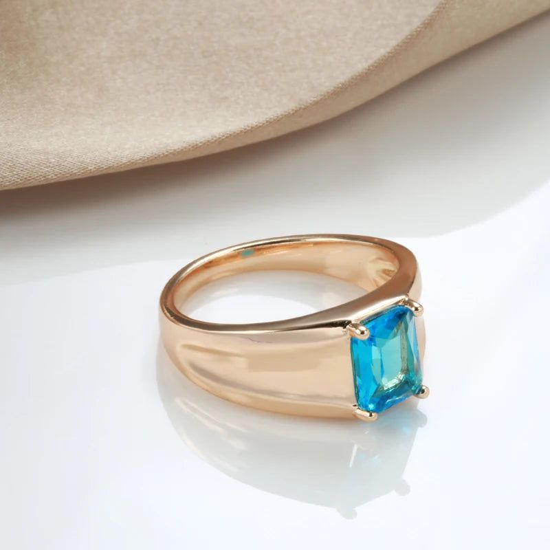 Sleek Rose Gold Men’s Ring with Blue Natural Zircon - Elegant Square Design Jewelry