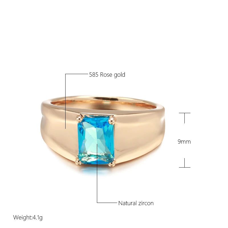 Sleek Rose Gold Men’s Ring with Blue Natural Zircon - Elegant Square Design Jewelry