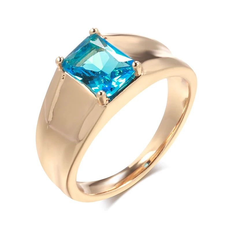 Sleek Rose Gold Men’s Ring with Blue Natural Zircon - Elegant Square Design Jewelry