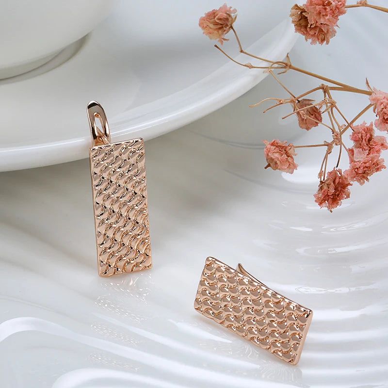 Sleek Rose Gold Square Dangle Earrings - High-Quality Trendy Jewelry