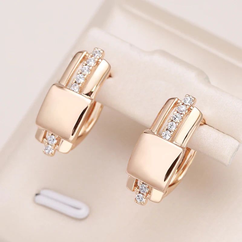 Sleek Square Dangle Earrings with Natural Zircon in 585 Rose Gold Finish