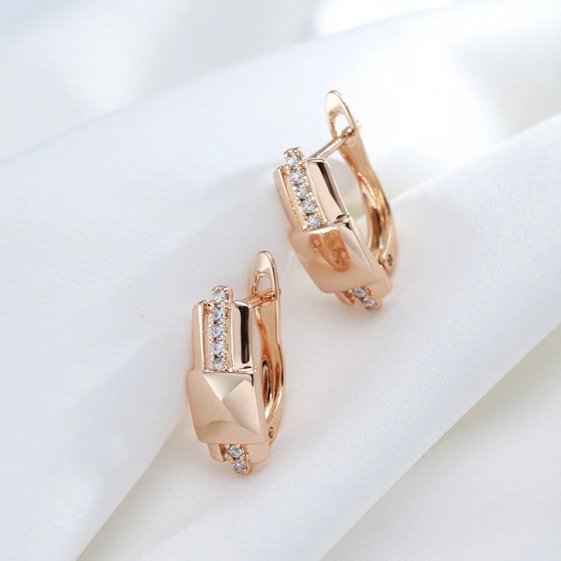 Sleek Square Dangle Earrings with Natural Zircon in 585 Rose Gold Finish